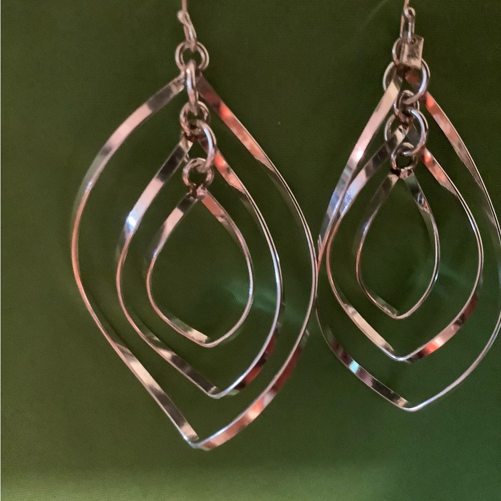Multi-Dimensional Mexico 925 Long Dangle 3-hoop Statement Earring Modern Vintage